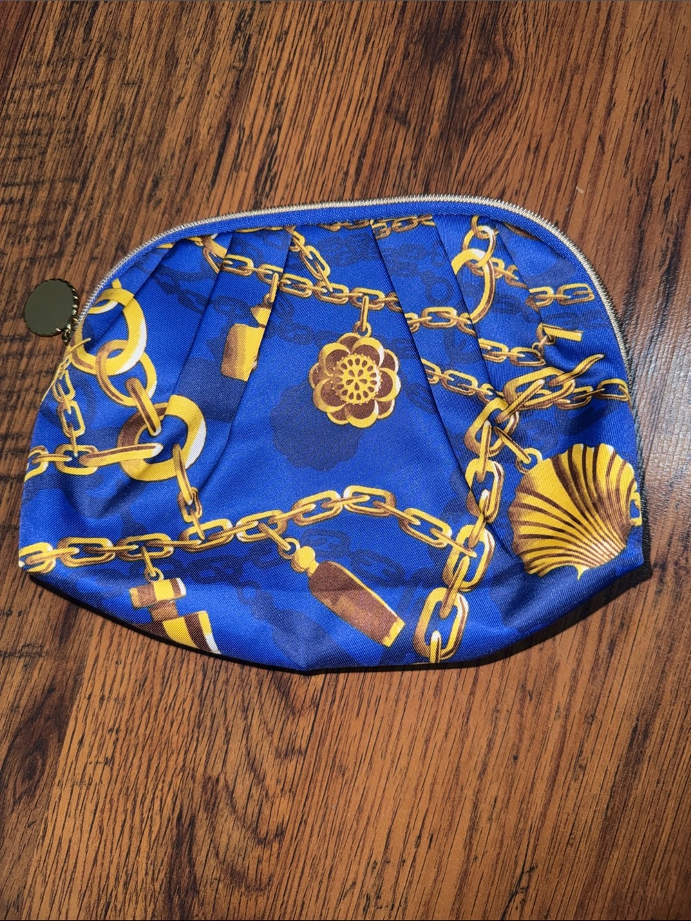 Blue and Gold Chain-Print Cosmetic Pouch - Women Accessories 38.Mon.B10
